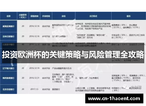 投资欧洲杯的关键策略与风险管理全攻略 投资欧洲杯的关键策略与风险管理全攻略